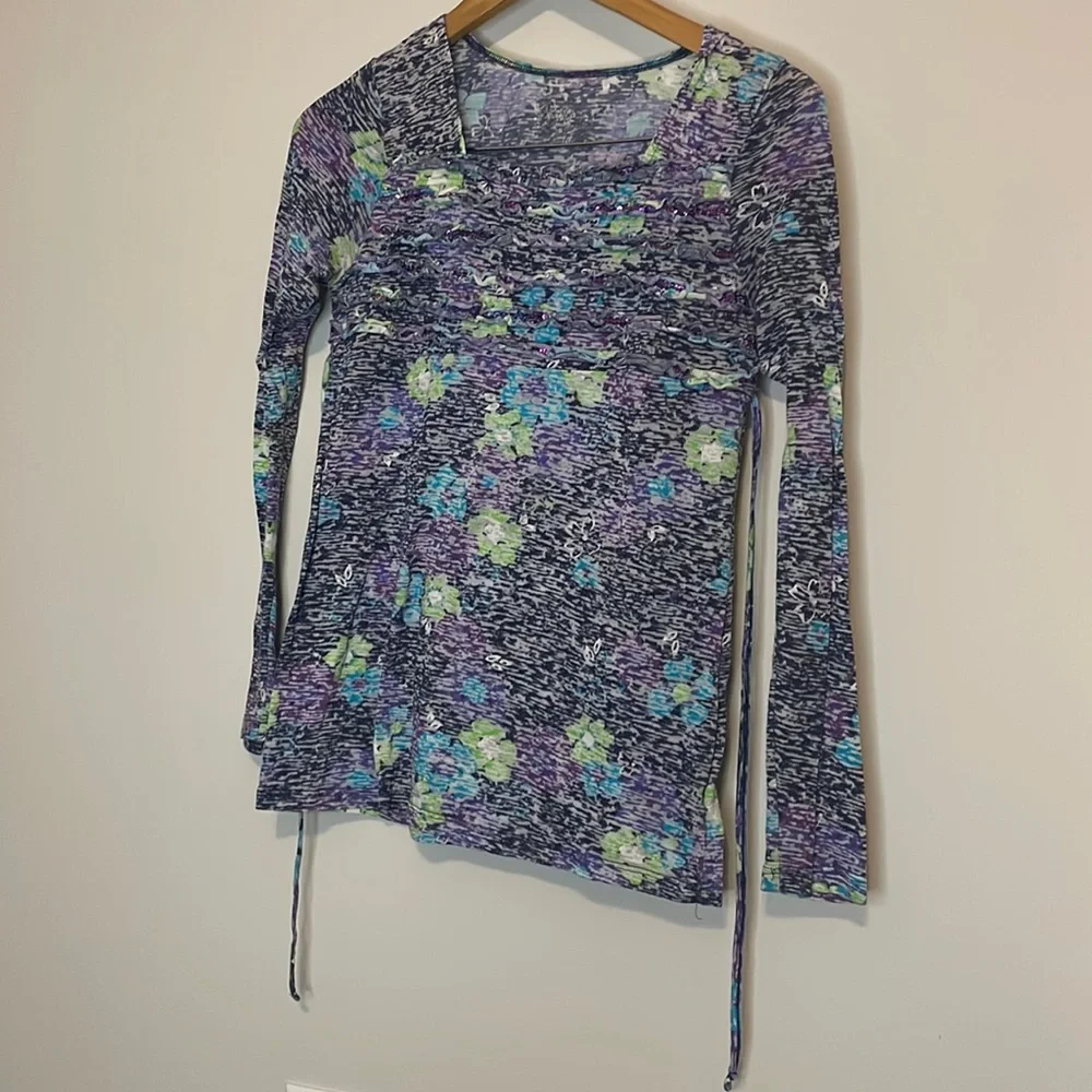 Justice Square Neck Tie Back Floral Sequin Top Sz 16